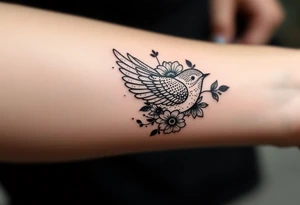 Solid bird with flowers tattoo idea