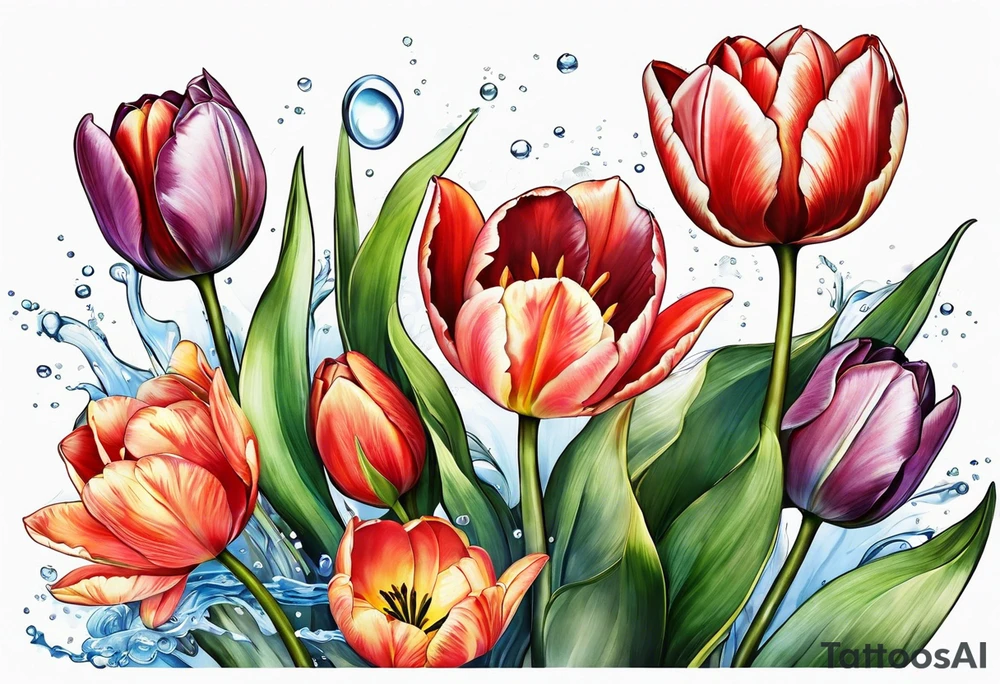 Tulips and water lilies tattoo idea