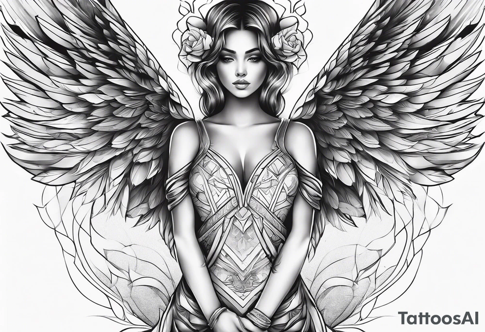 Genera un ángel en primer plano tattoo idea
