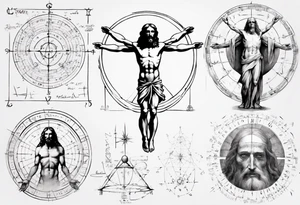 Leonardo da Vinci, Vitruvian man  and Jesus combined with emphasis on math and physics tattoo idea