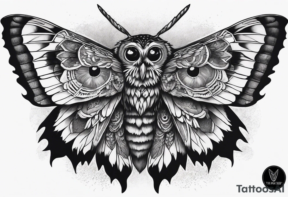 Dead head moth with owl eyes tattoo idea