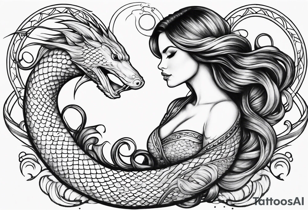 flowing serpent tail mermaid tattoo idea