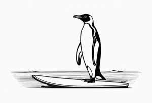Surfboard outline with a penguin inside and the date 25/07 tattoo idea
