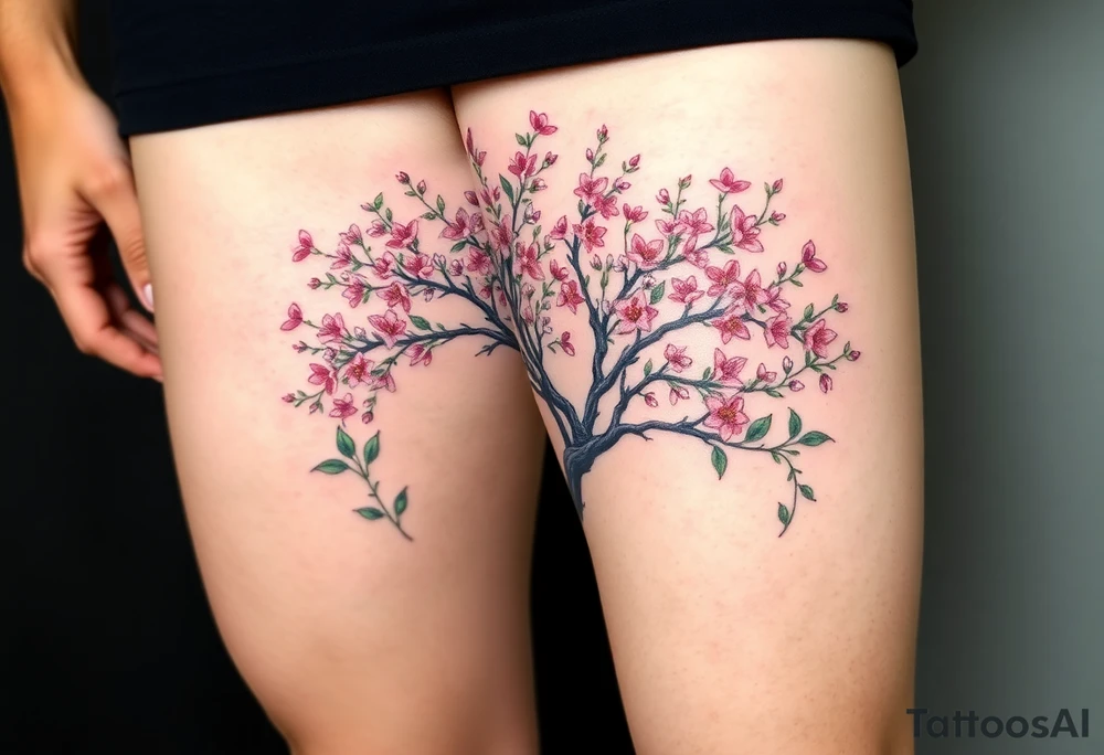 Flowering Hawthorn tree with  lillys planted on each side of the Hawthorn tree tattoo idea