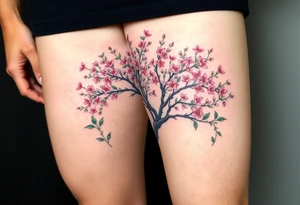 Flowering Hawthorn tree with  lillys planted on each side of the Hawthorn tree tattoo idea