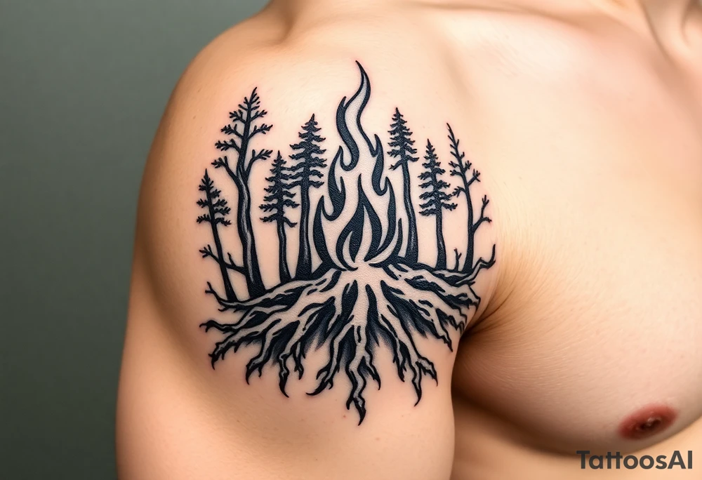 fire in a forest of roots tattoo idea