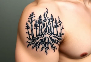 fire in a forest of roots tattoo idea