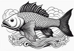Arowana fish in waves with lotus tattoo idea