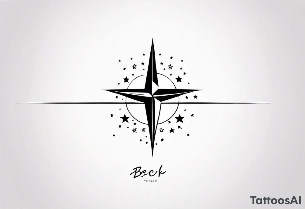 Minimalist tattoo for back and neck with straight line going up beck depicting saying “keep your feet in the ground and your eyes on the stars” tattoo idea