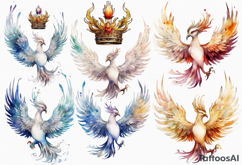 a white phoenix wearing a crown tattoo idea