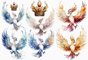 a white phoenix wearing a crown tattoo idea