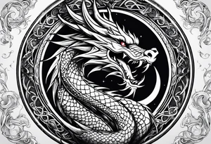 Dragon Seven number shape with full Moon in  background tattoo idea
