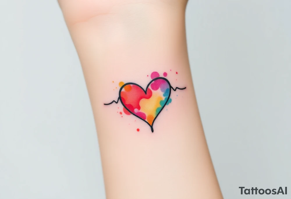 A watercolor infinity symbol with heart in rainbow colors tattoo idea