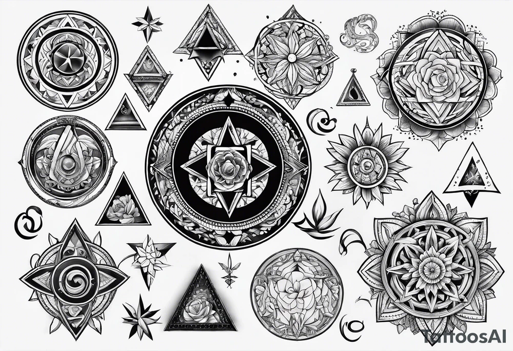 Pagan style tattoo circles triangles words tattoo idea
