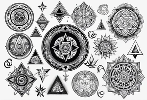 Pagan style tattoo circles triangles words tattoo idea