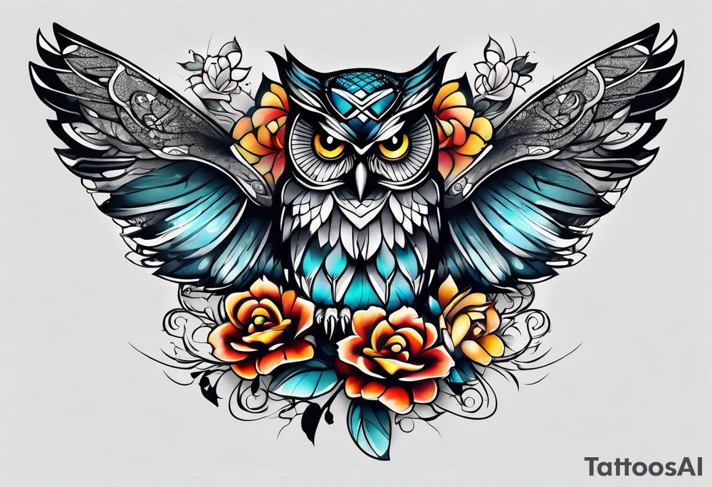 Owl and butterfly tattoo idea