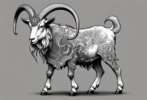 Satanic goat with horns  (full body) in a forest tattoo idea