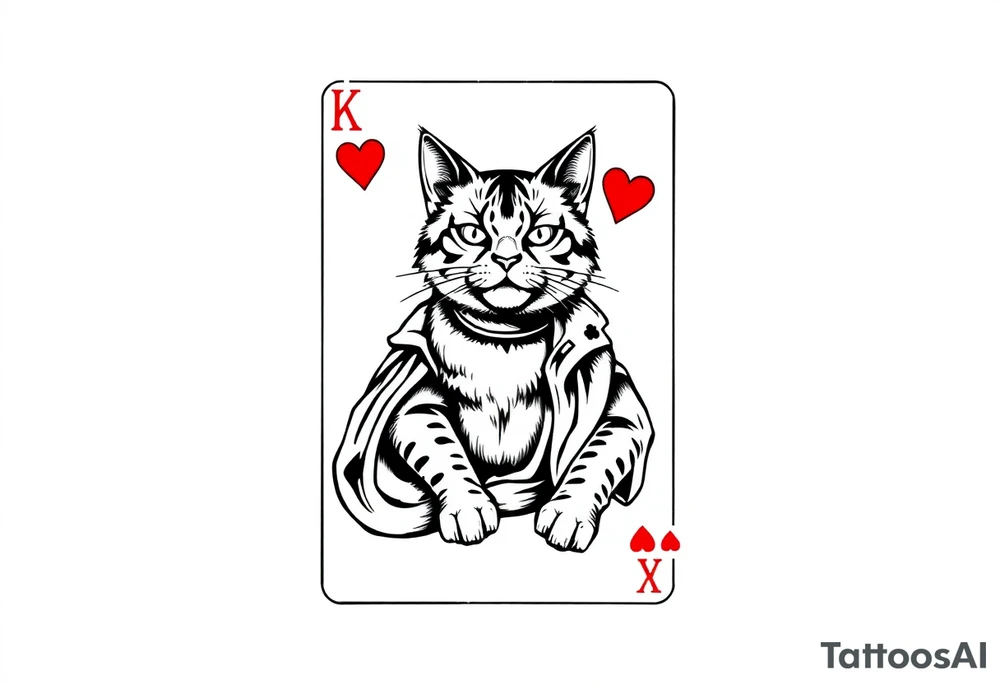 Put a cat on a playing card, king of hearts. Make the cat the king of hearts tattoo idea