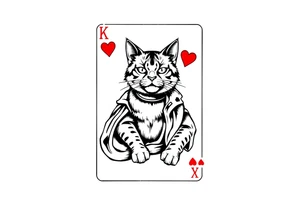 Put a cat on a playing card, king of hearts. Make the cat the king of hearts tattoo idea