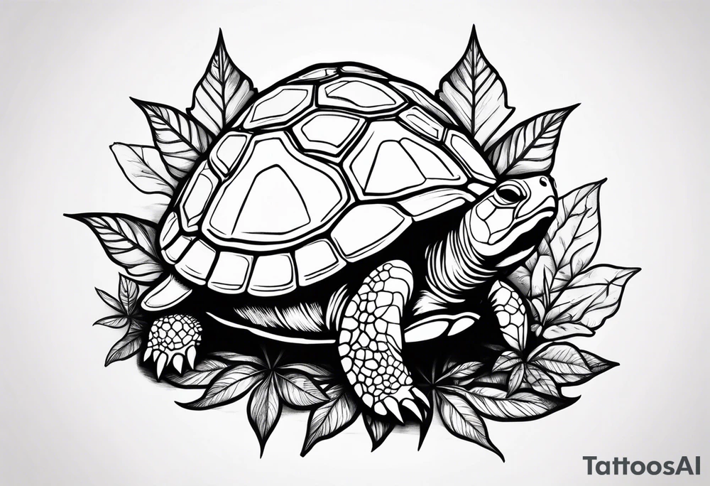 Turtle eating magic mushroom on a marijuana leaf tattoo idea