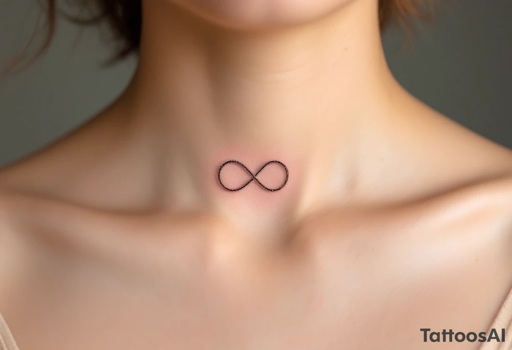 A fine-line infinity symbol with one loop shaped like a soft pink heart, symbolizing lasting affection. tattoo idea