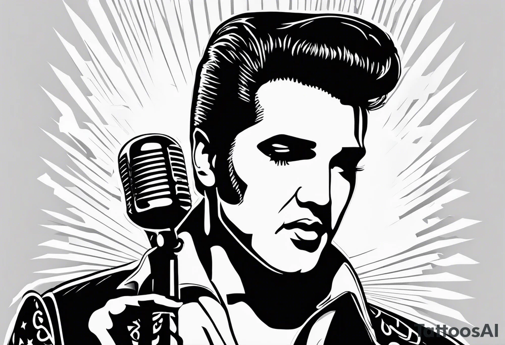 Elvis las Vegas with a microphone minimalistic in a box which has the form of a diamond tattoo idea