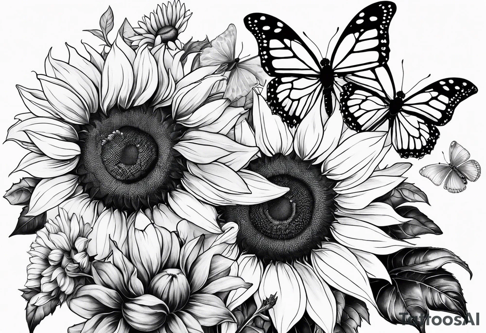 sunflowers with butterflies and lady bugs tattoo idea