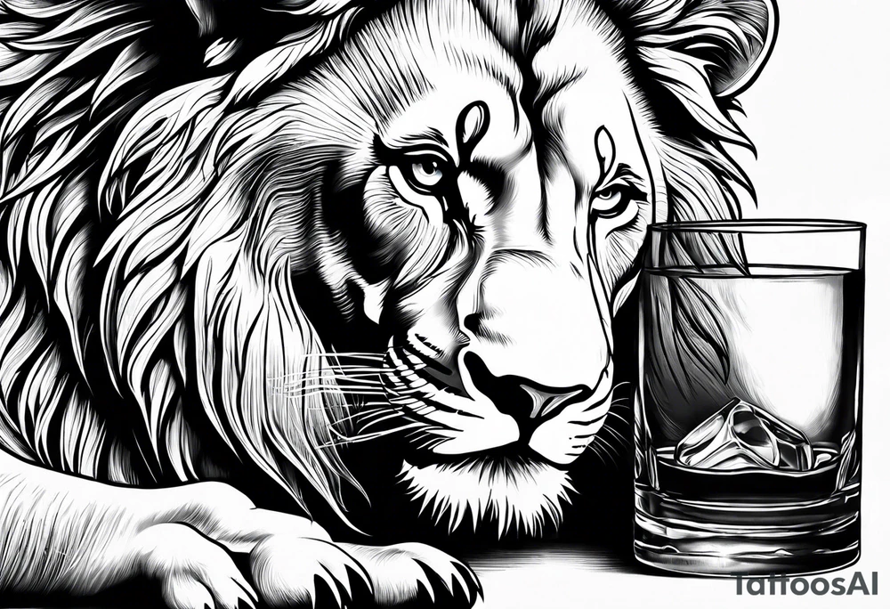 A lion drinking whiskey tattoo idea