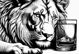 A lion drinking whiskey tattoo idea