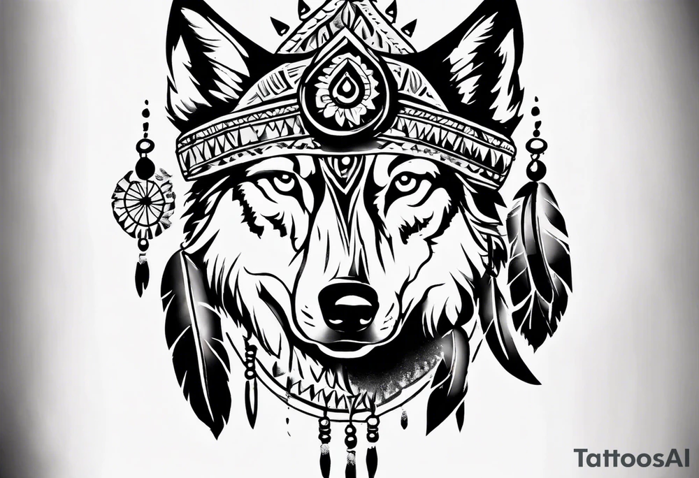 Indian Theme wolf realism tattoo idea