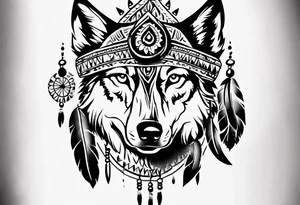 Indian Theme wolf realism tattoo idea