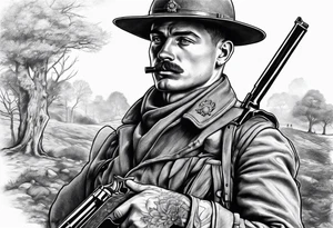 WW1 British soldier with revolver tattoo idea