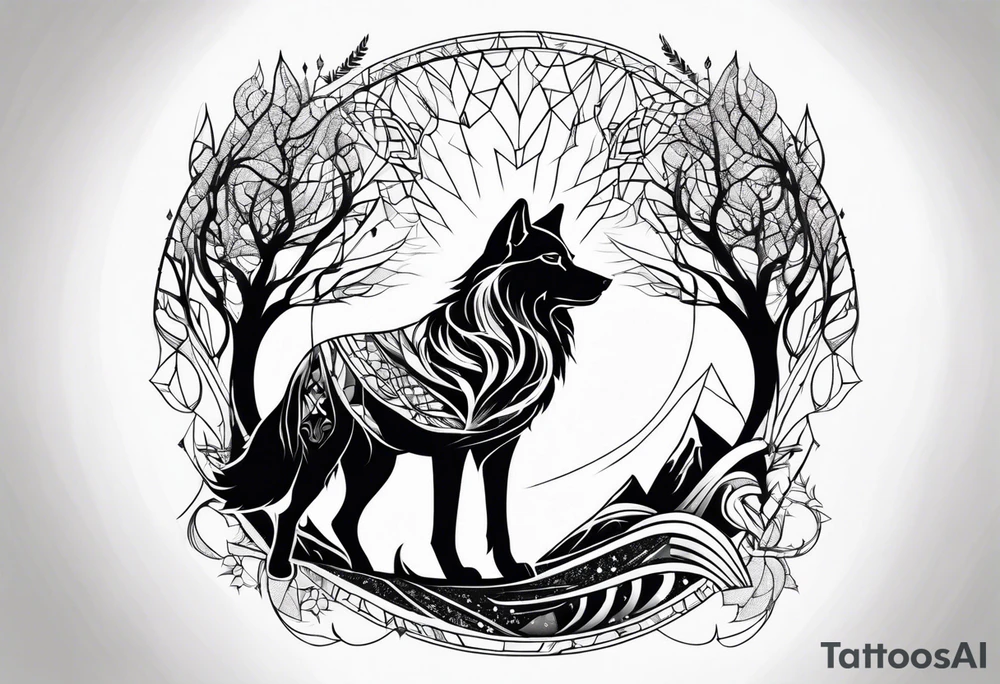 Abstract wolf , tree of life tattoo idea