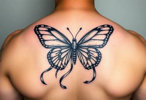 ethereal butterfly with flowing silk ribbons in moonlight tattoo idea