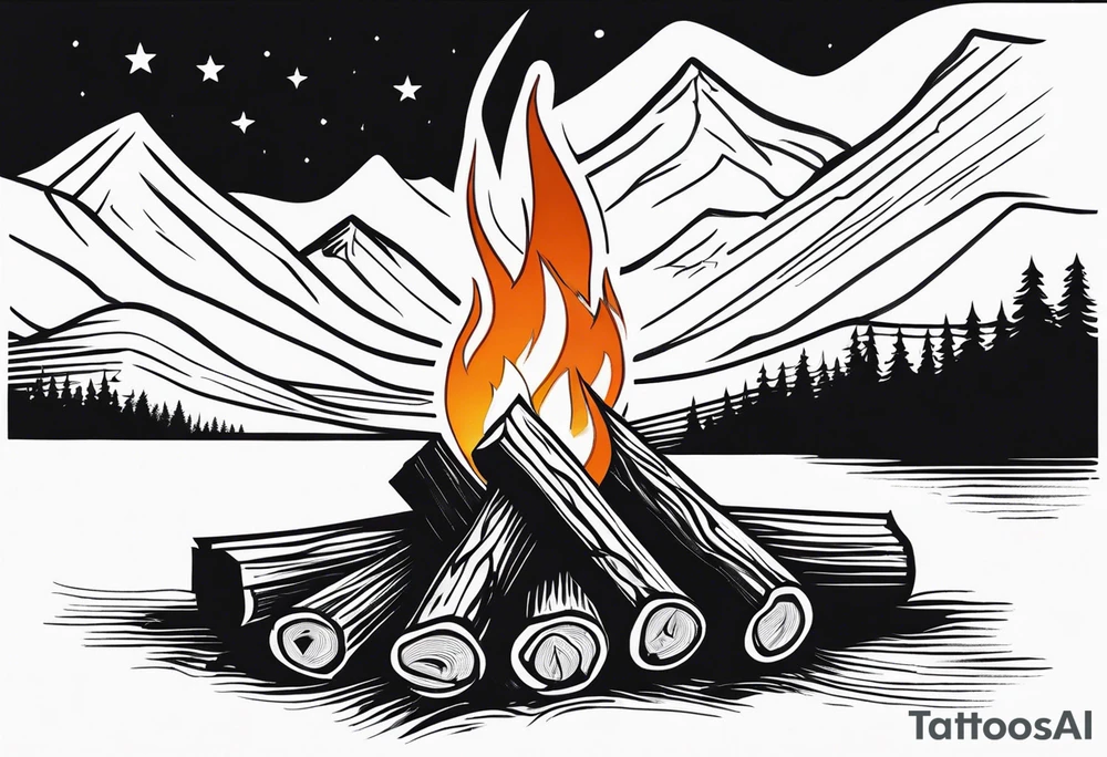 campfire with wood logs crossing, simple tattoo idea