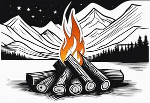 campfire with wood logs crossing, simple tattoo idea