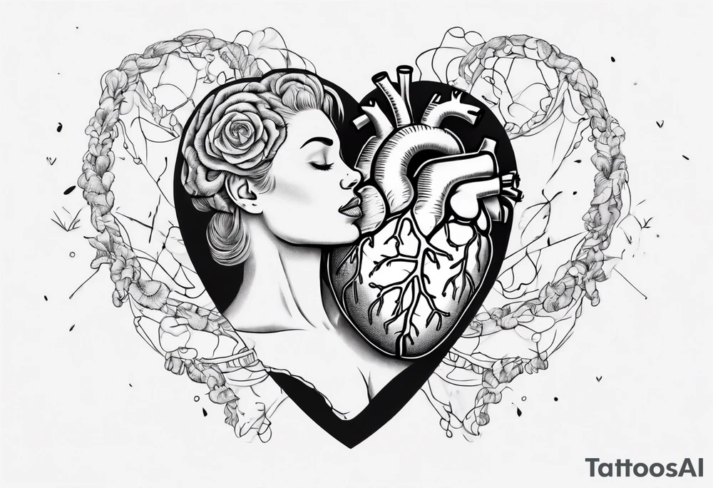 Heart and brain in line art, held down by a woman's hand holding them by string tattoo idea Heart and brain in line art, held down by a woman's hand holding them by string tattoo idea