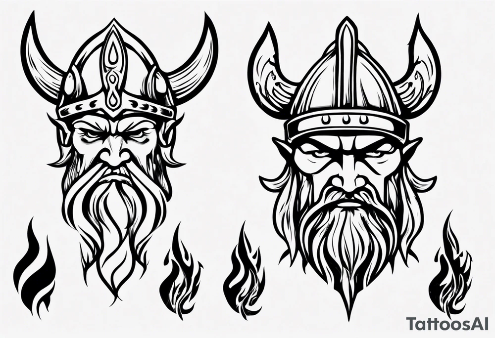 viking head with flames tattoo idea