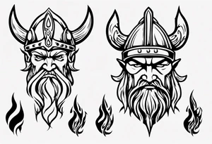 viking head with flames tattoo idea