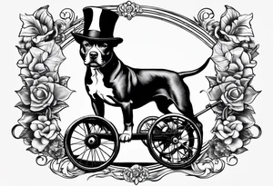 Pittbull wearing a tophat riding a tricycle tattoo idea