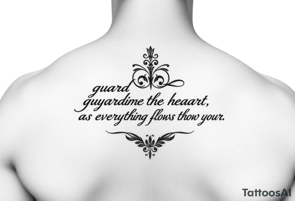 I want a tattoo with the Bible verse proverbs 4:23. The verse says “guard your heart as everything flows through it tattoo idea