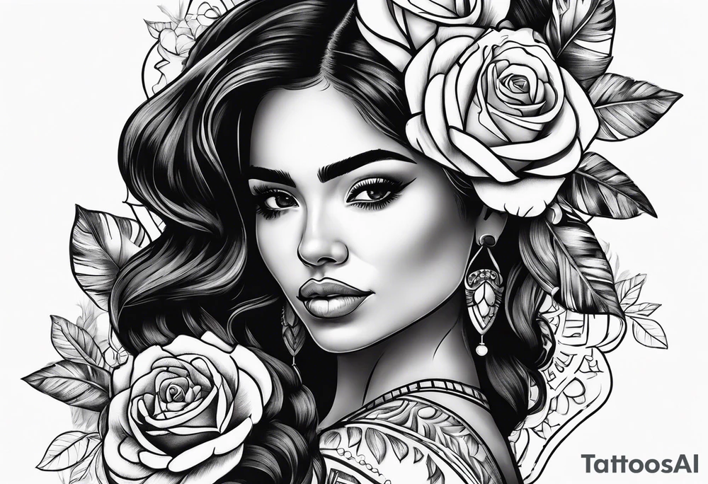Mexican women with roses tattoo idea