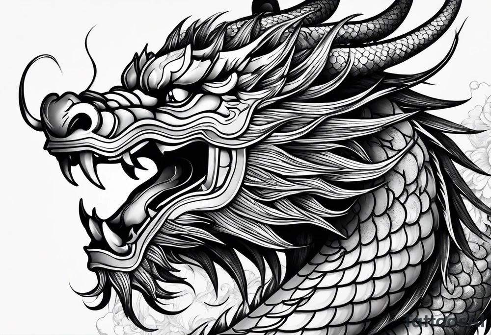 right side profile of a chinese dragon face tattoo idea