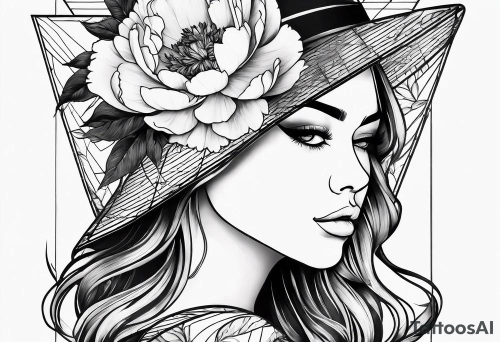 Triangle, peonies, lines, sun, thin lines, aesthetics, tattoo for girl tattoo idea