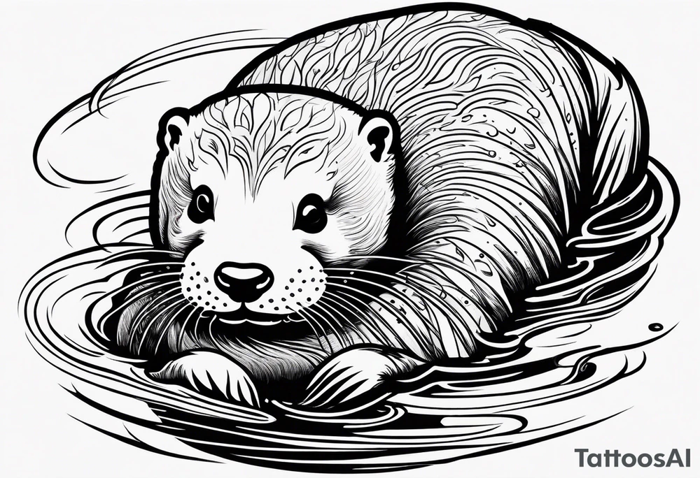an otter floating on its back with its belly out of the water tattoo idea