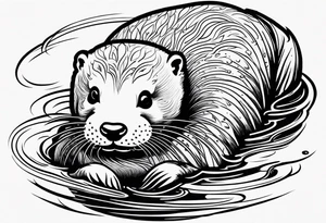 an otter floating on its back with its belly out of the water tattoo idea