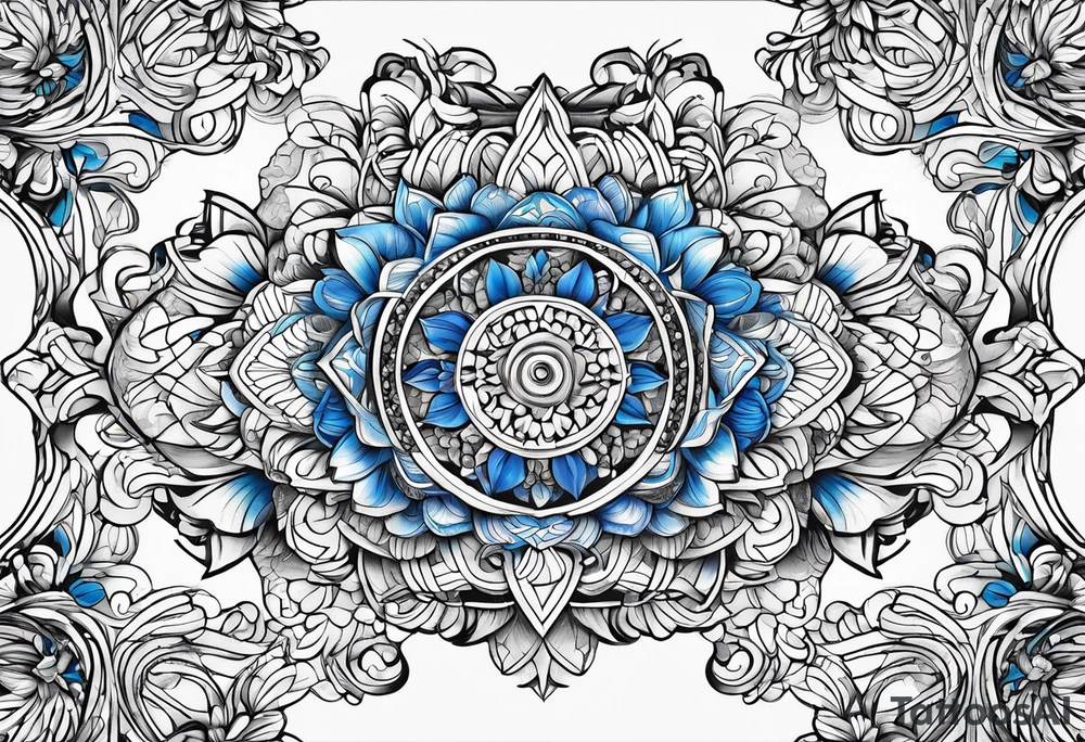 Abstract Chery flovers in blue line tattoo idea