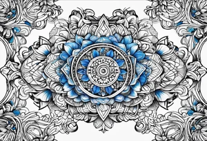 Abstract Chery flovers in blue line tattoo idea