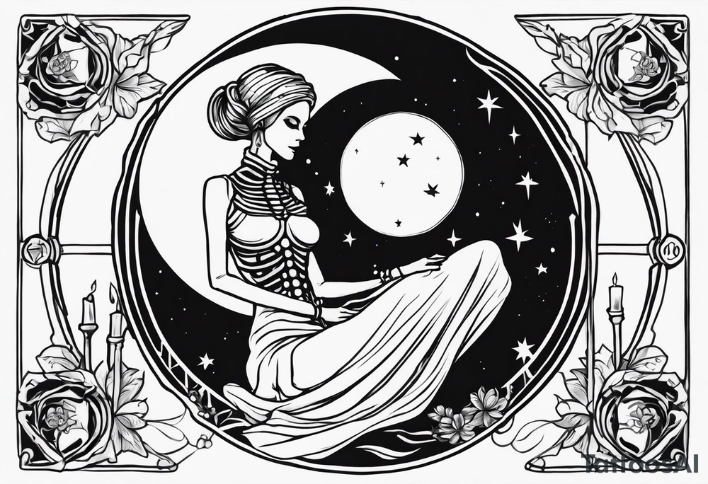 High priestess skeleton moon tarot card tattoo idea