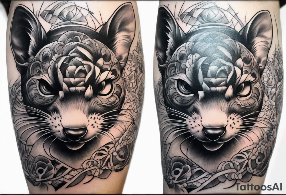 arm sleeve, excruciating pain, evil mice on elbow tattoo idea